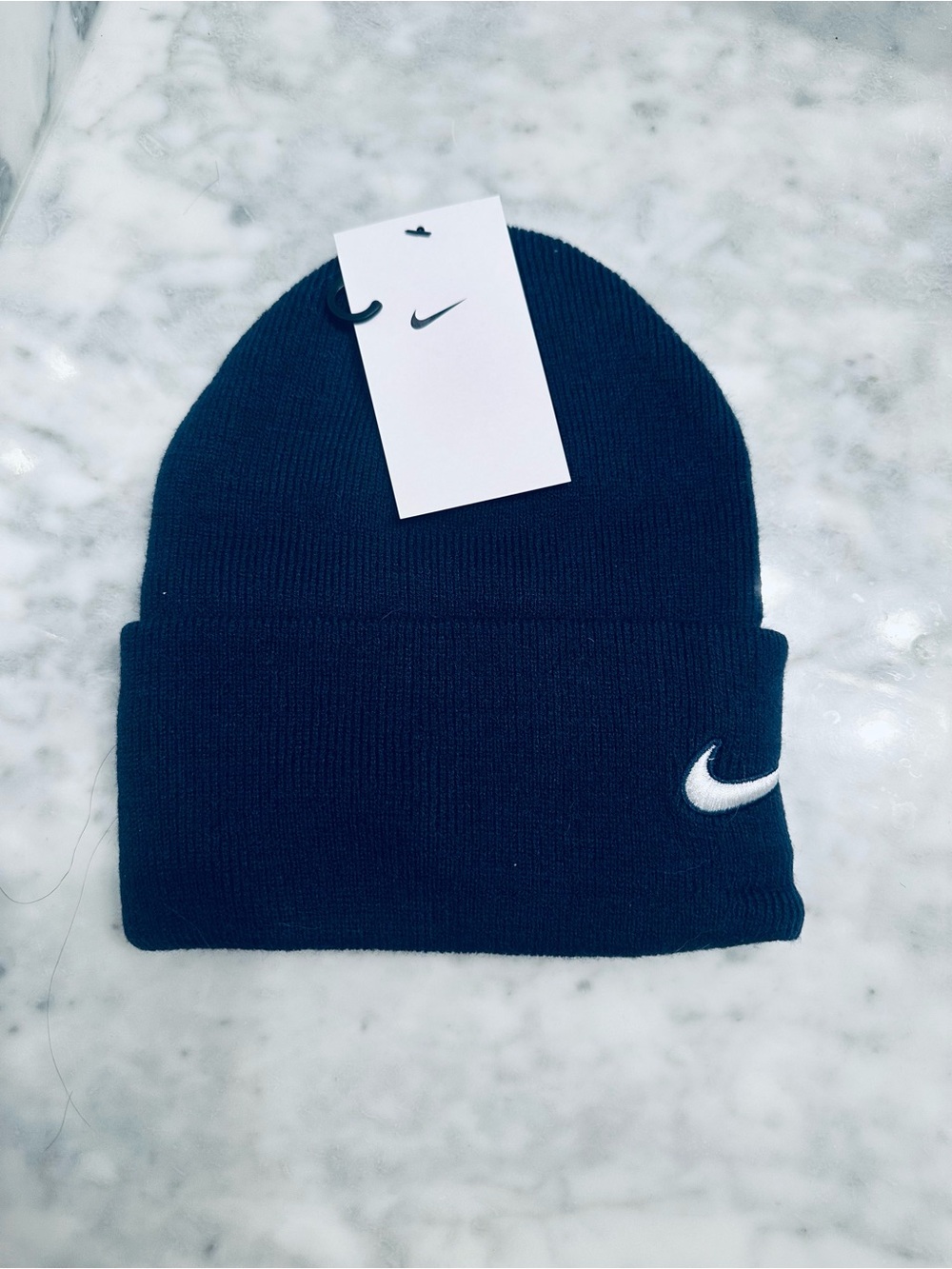 Nike Navy Beanie with White Swoosh